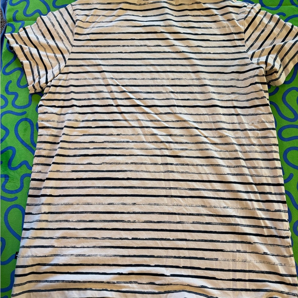 adidas Beige and Black Striped Short Sleeve Tee